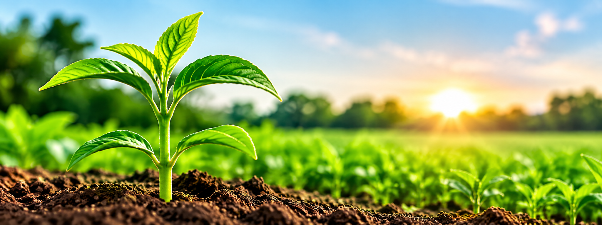 Healthy agricultural crop seedlings in fertile soil